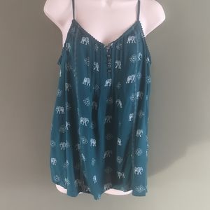 Sonoma Deep Teal Green Elephant Spaghetti Strap Tank (M)